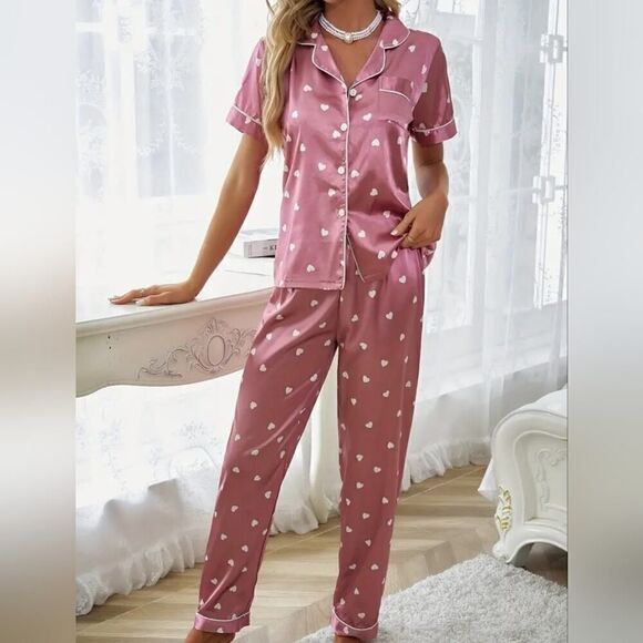 Women's Heart Print Pajama Set, Sleepwear and loungewear - Picture 6 of 6